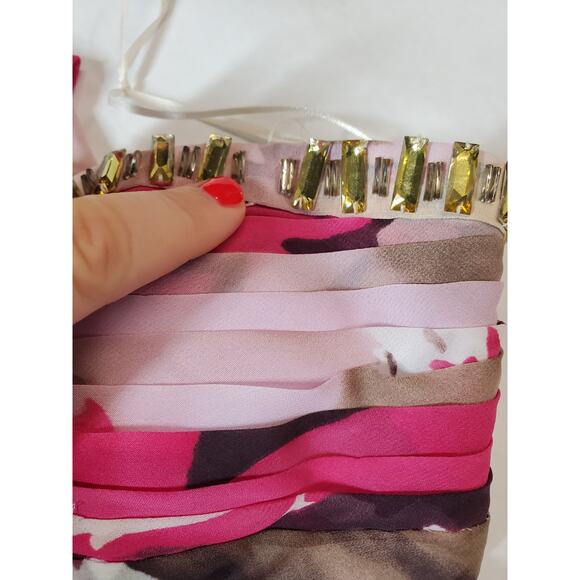 VTG Cache Dress Womens 0 Floral Print Evening Gown Prom Formal Strapless White - Picture 9 of 11